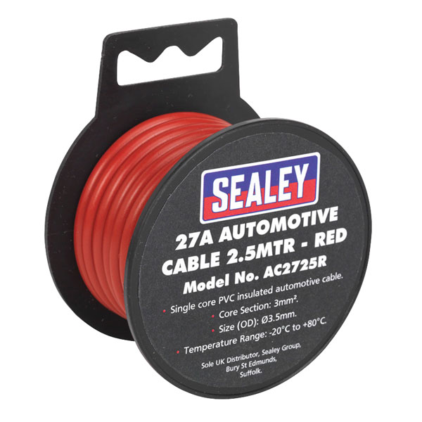 Sealey AC2725B Automotive Cable 27A 2.5mtr Black