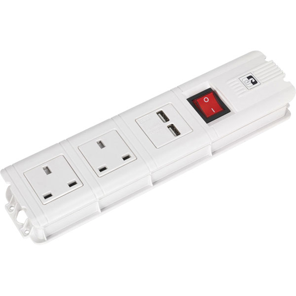 Sealey EL34USBB Extension Cable 2.6m 4x 230V + 2x USB Sockets - Black