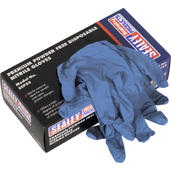  SSP55L Premium Powder-Free Disposable Nitrile Gloves Large Pack of 100