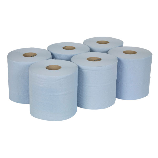  BLU150 Paper Roll Blue 2 Ply Embossed 150mtr Pack Of 6