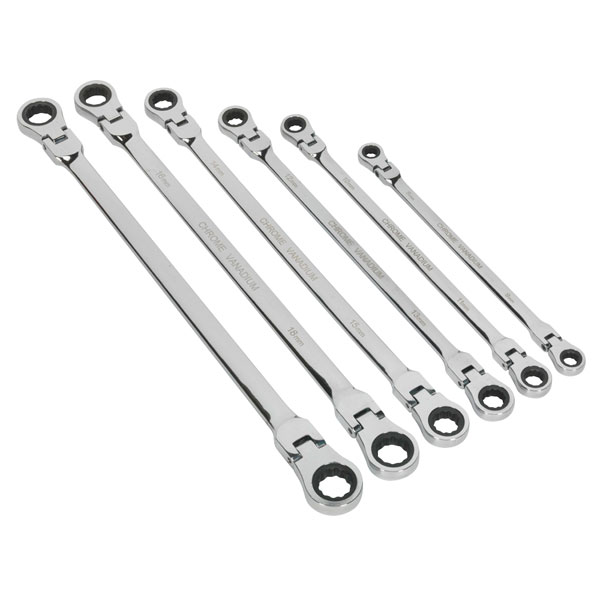 Sealey AK6319 Double Ring Ratchet/Fixed Spanner Set 7pc Extra-Long...