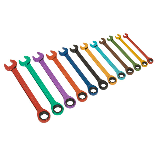 Siegen S01075 Ratchet Combination Spanner Set 12pc Multi-Coloured ...