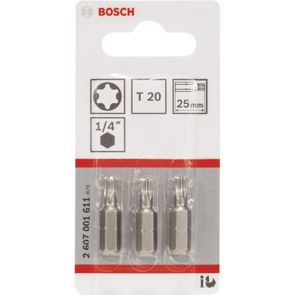 Bosch 2607001611 Extra Hard Screwdriver Bit T20, Pack of 3