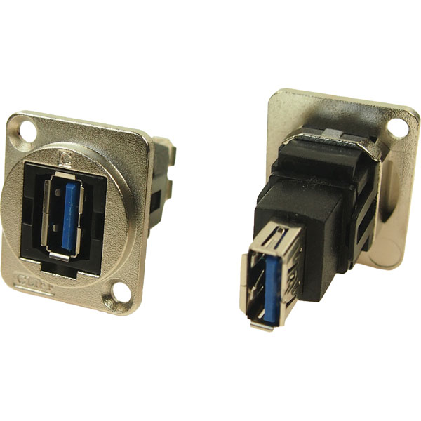 CP30206NM Metal XLR Feedthrough USB 3.0 B to USB 3.0 A Ni Plated CSK Hole