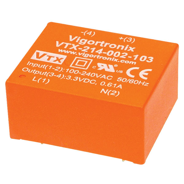  VTX-214-002-103 2W Low Profile AC-DC Converter 3.3V Output