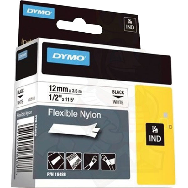  18488 Rhino Flexible Nylon Tape 12mm x 3.5m Black on White