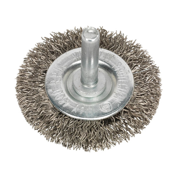 Sealey SFBS75 Flat Wire Brush Stainless Steel 75mm with 6mm Shaft