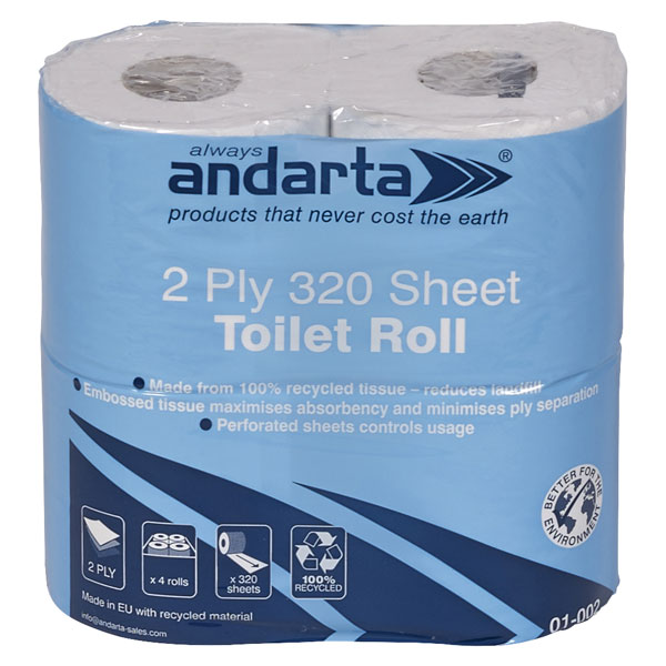  01-002 2Ply 320 Sheet Toilet Rolls - 9 x Packs of 4