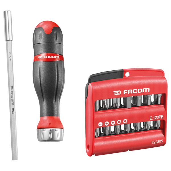 Facom ACL.2A2 Protwist 3 In 1 Ratcheting Screwdriver & Bit Set