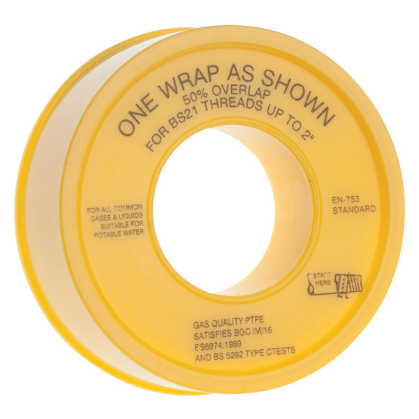  Gas PTFE Thread Seal Tape 12mm x 5m - Yellow