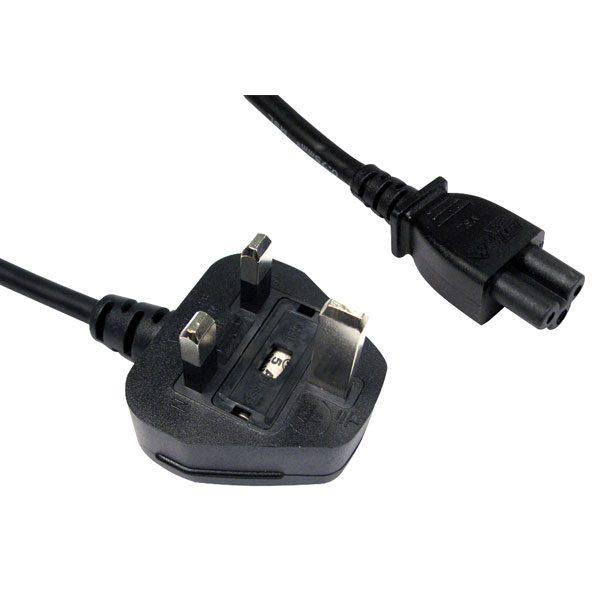  16-1721 1.8m UK Plug IEC C5 (clover leaf) Black Mains Lead