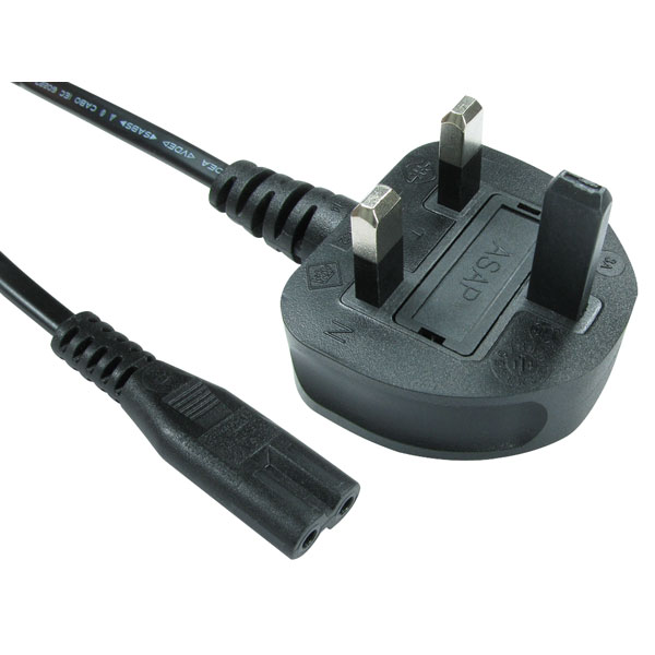  16-1724 1.8m UK Plug IEC C7 (figure 8) Black Mains Lead