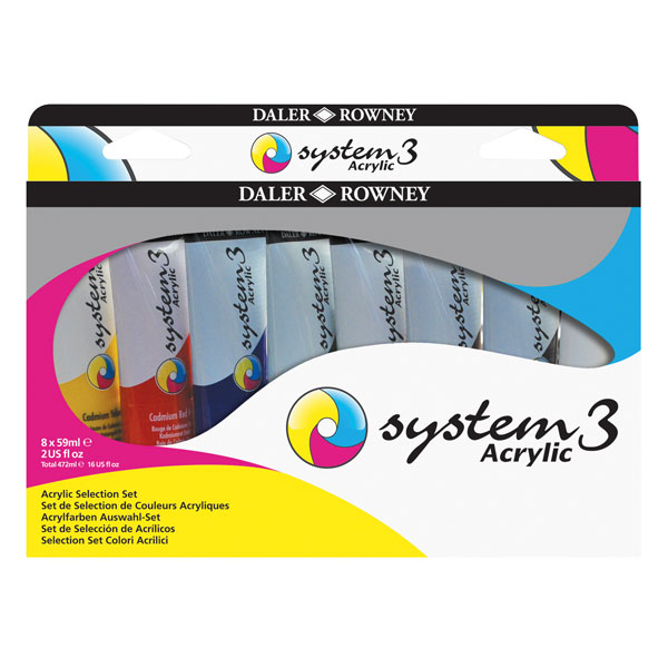 Daler Rowney System 3 Acrylic Paint Assorted Set (8 x 59ml Tubes)
