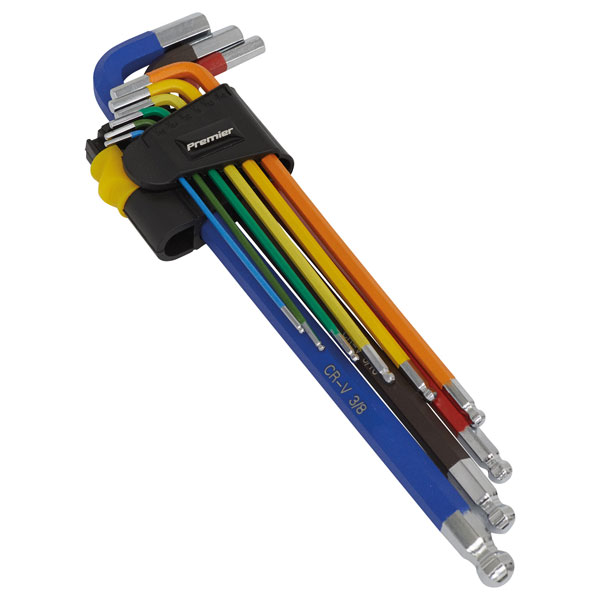 Sealey AK7198 Ball-End Hex Key Set Extra Long 9pc Colour-Coded Imp...