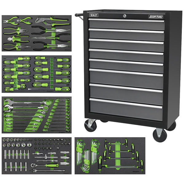 Sealey AP35TBCOMBO3 Rollcab 8 Drawer Ball Bearing Slides Blk/Grey ...