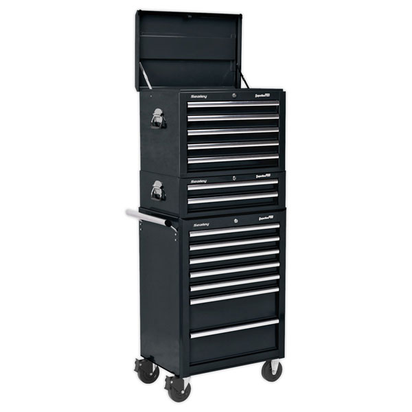 Sealey APSTACKTR Topchest, Mid-Box & Rollcab Combi 14 Drawer Ball ...