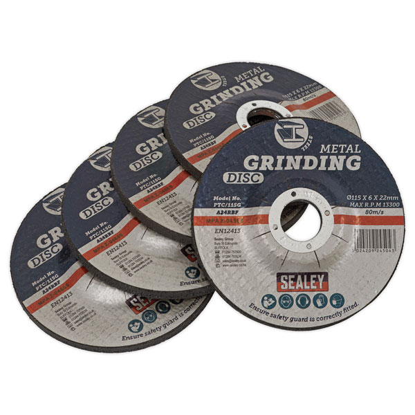 Click to view product details and reviews for Sealey Ptc 115g5 Grinding Disc Ø115 X 6mm Ø22mm Bore Pack Of 5.