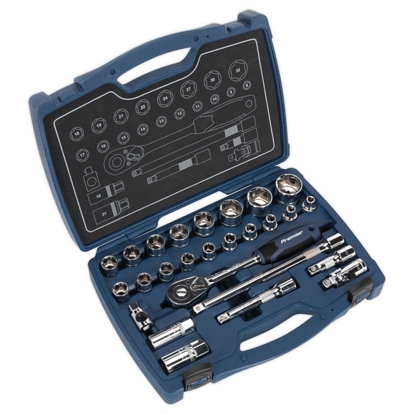 Sealey AK8992 Socket Set 26pc 1/2"Sq Drive 6pt WallDrive® Metric