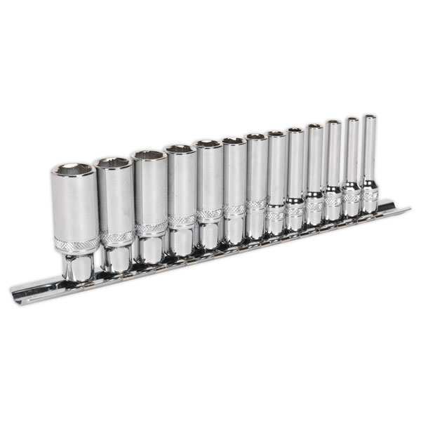 Sealey AK2747 Socket Set 13pc 1/4"Sq Drive Deep Lock-On™ 6pt Metric