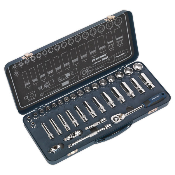 Sealey AK27481 Socket Set 34pc 3/8"Sq Drive Lock-On™ 6pt Metric