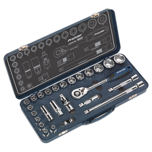 Sealey AK27482 Socket Set 26pc 1/2"Sq Drive Lock-On™ 6pt Metric