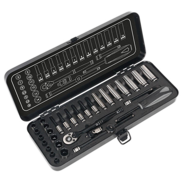 Sealey AK7970 Socket Set 32pc 1/4"Sq Drive 6pt WallDrive® Metric B...