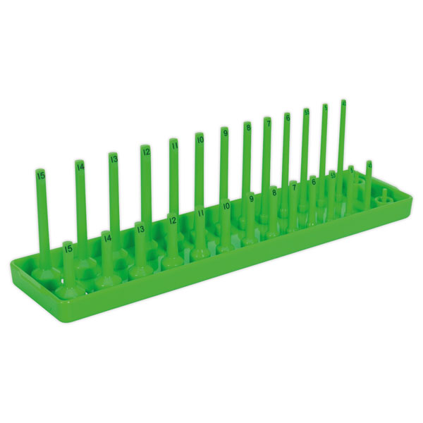 Sealey SH1414HV Socket Holder 1/4"Sq Drive 4-15mm Hi-Vis Green