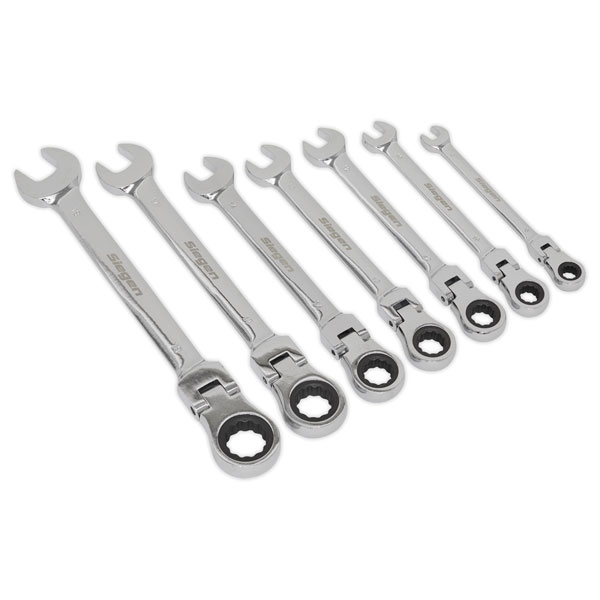 Siegen S01143 Flexible Head Ratchet Combination Spanner Set 7pc Metric