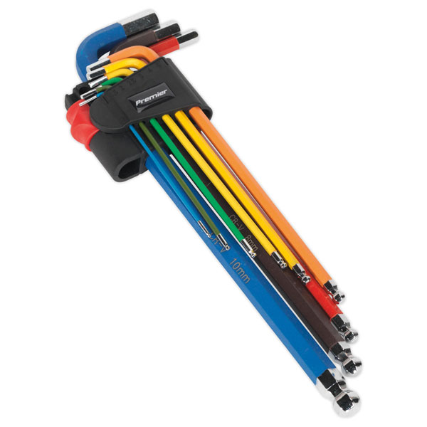 Sealey AK7191 Ball-End Hex Key Set 9pc Colour-Coded Extra Long Metric