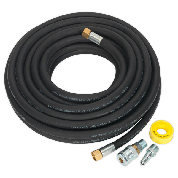 Sealey AHK04 Air Hose Kit 15m x Ø13mm High Flow with 100 Series Ad...