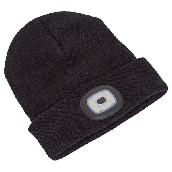 Sealey LED185 Beanie Hat 4 SMD LED USB Rechargeable