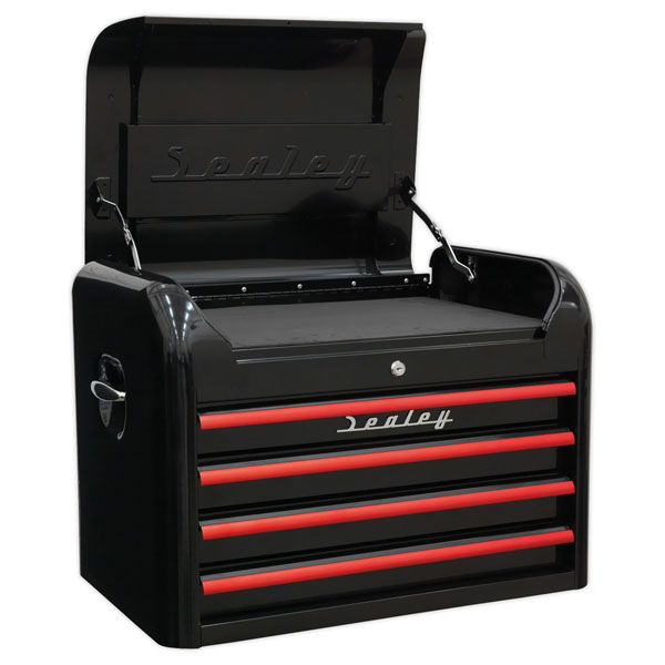 Sealey AP28104BR Topchest 4 Drawer Retro Style - Blk + Red Anodise...