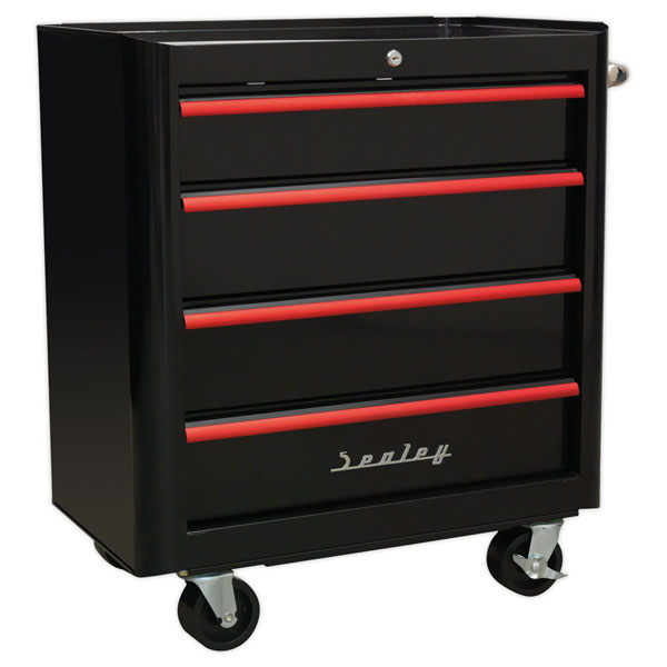 Sealey AP28204BR Rollcab 4 Drawer Retro Style- Black + Red Anodise...