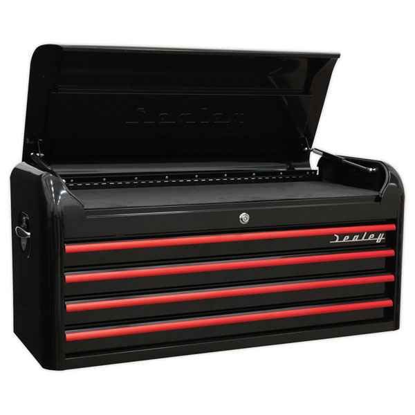 Sealey AP41104BR Topchest 4 Drawer Wide Retro Style Blk/Red Anodis...