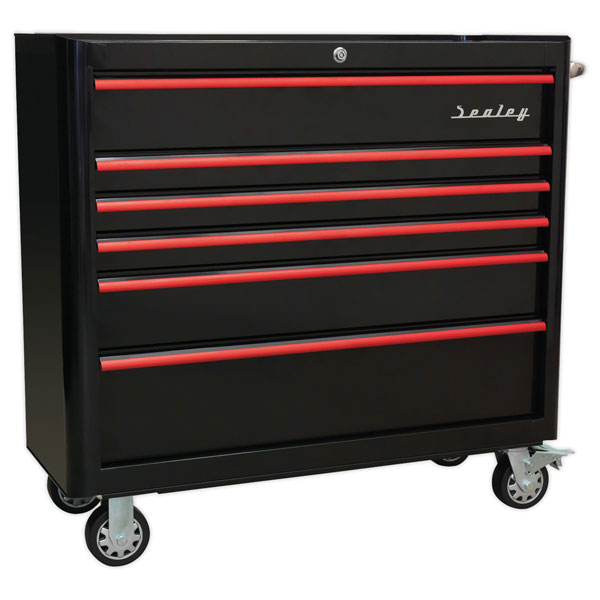 Sealey AP41206BR Rollcab 6 Drawer Wide Retro Style Blk/Red Anodise...