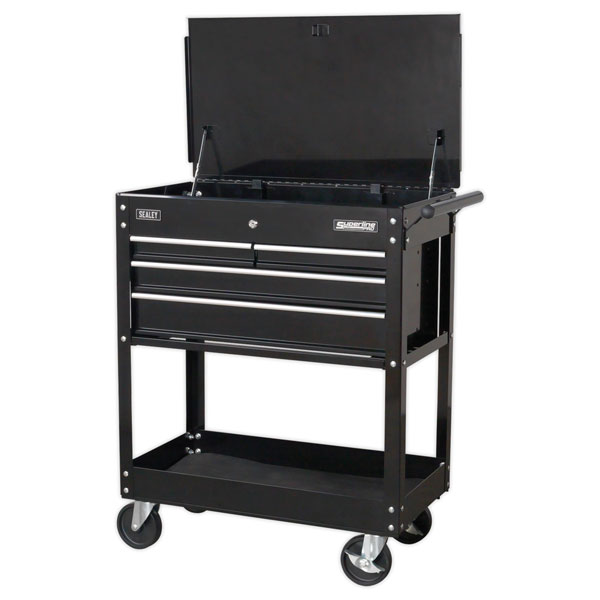  AP850MB Heavy-Duty Mobile Tool & Parts Trolley 4 Drawers & Lock Top Blk