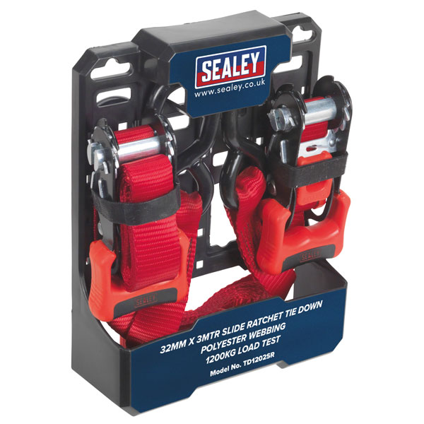 Sealey TD1202SR Slide Ratchet Tie Down 32mmx3m Polyester Webbing S...