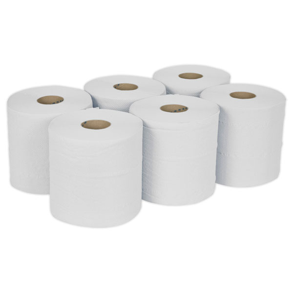  WHT150 Paper Roll White 2-Ply Embossed 150m Pack of 6