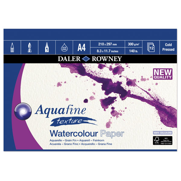 Daler-Rowney Aquafine Texture Watercolour Paper Pad A4 300G 12Sh