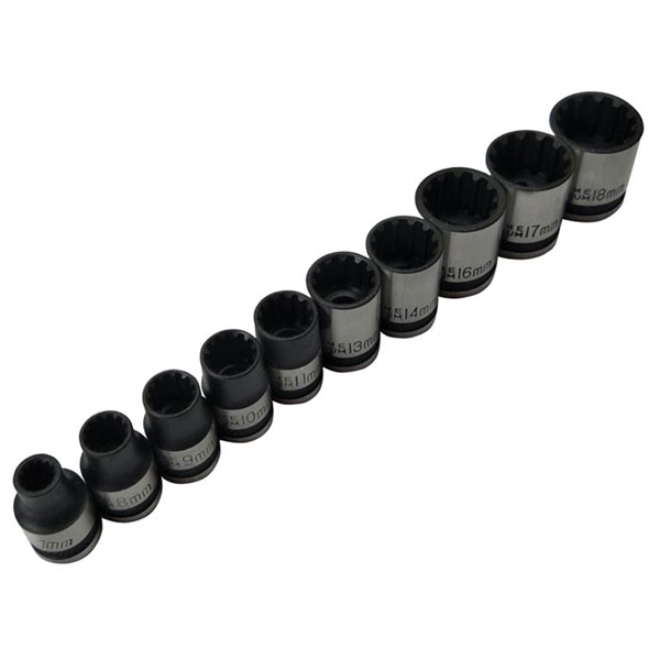  1543 3/8in Drive Spline Socket Set Metric, 10 Piece