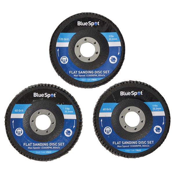 BlueSpot Tools 19642 Sanding Flap Disc Set 3 Piece 115mm (4.1/2in)