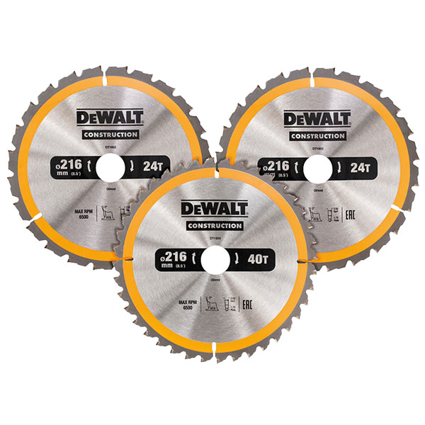 DEWALT DT1962 Construction Circular Saw Blade 3 Pack 216 x 30mm 2 ...