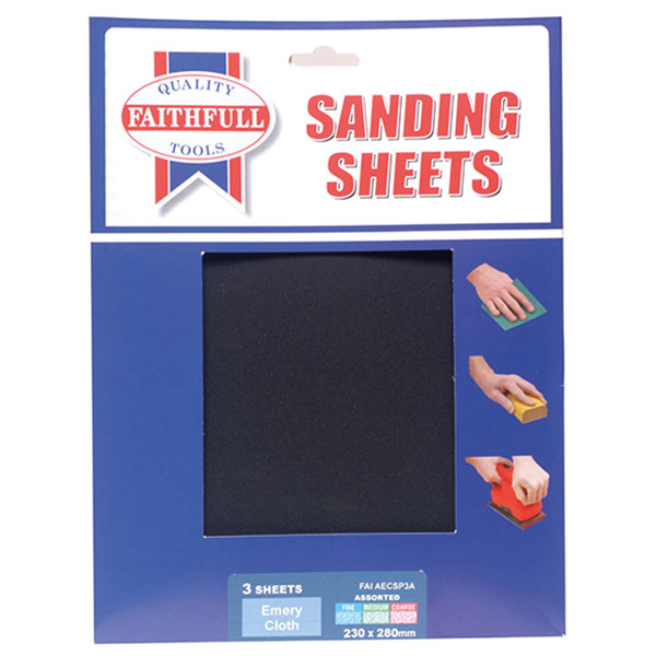 Faithfull FAIAECSP3A Alox Cloth Sheets 230 x 280mm Assorted (3)