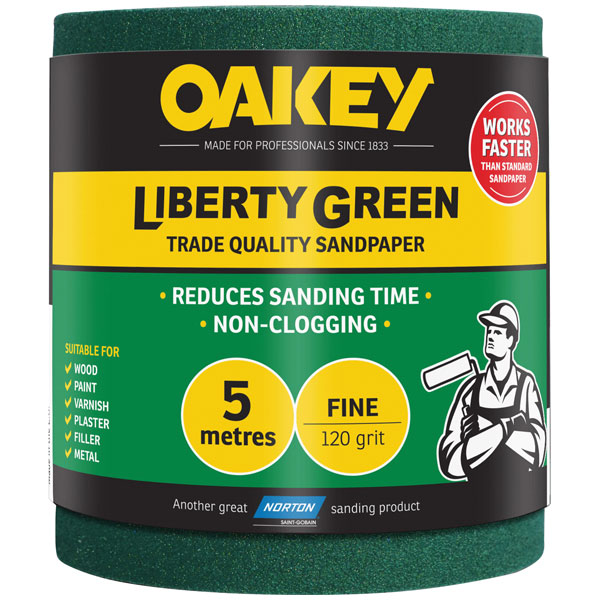 Oakey 66261116688 Liberty Green Sanding Roll 115mm x 5m Medium 80G
