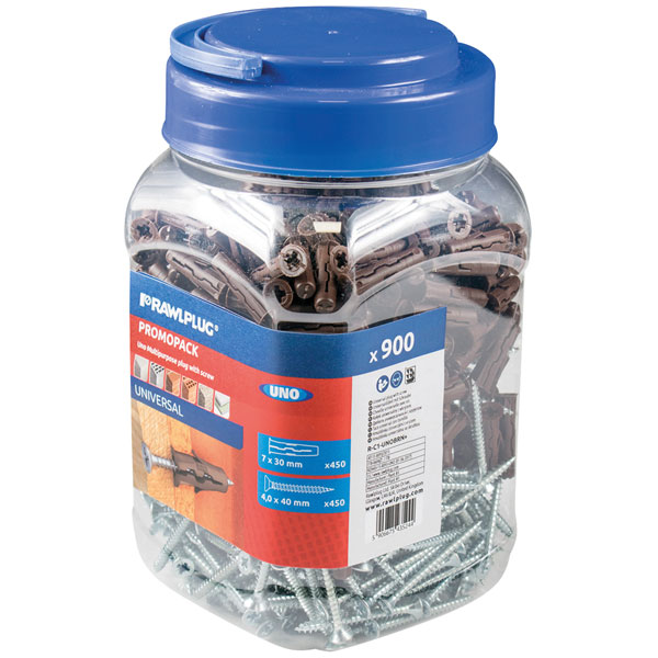  R-C1-UNOBRN+ Brown UNO® Plugs & Screws in Jar (450 Plugs + 450 Screws)