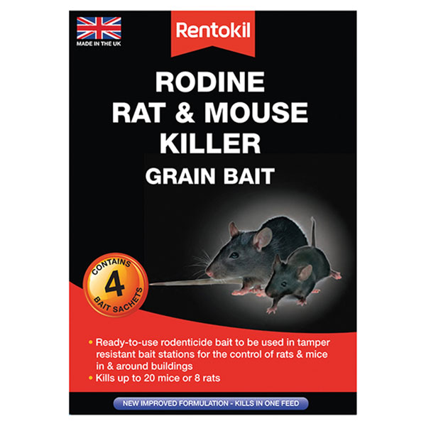 Rentokil PSMR12 Rodine Rat & Mouse Killer Grain Bait (Sachets 4)