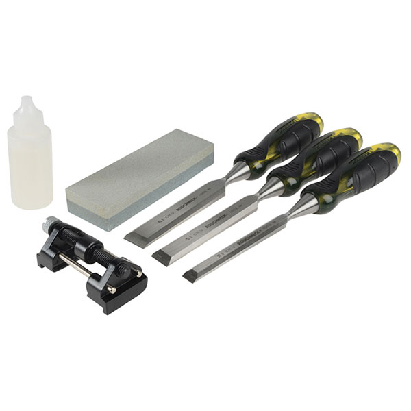 Roughneck 30-165 Professional Bevel Edge Chisel Set 3 Pc + Sharpen...