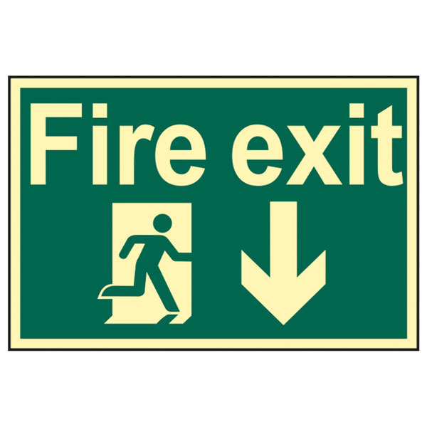 Scan 1580 Fire Exit Running Man Arrow Down - Photoluminescent 300 ...