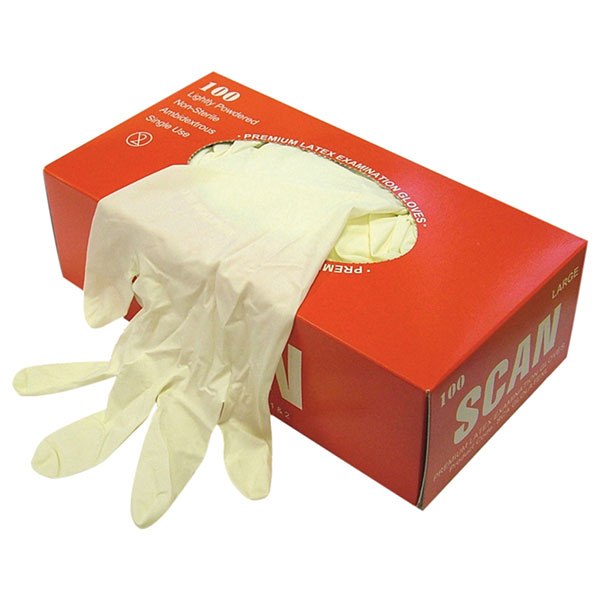  SCAGLOLATEXL Latex Examination Gloves - L (Box 100)