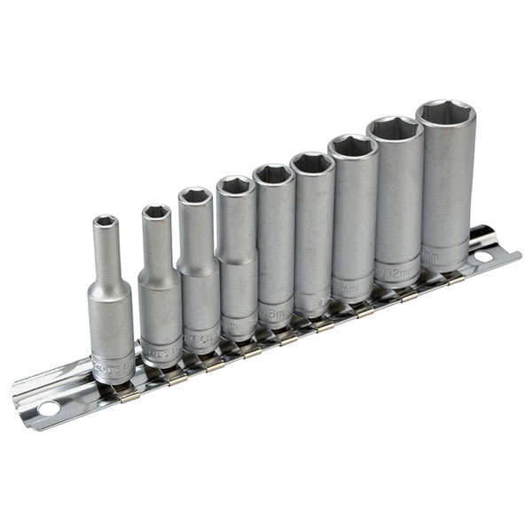 Teng M1407 Deep Socket Clip Rail Set of 10 Metric 1/4in Drive